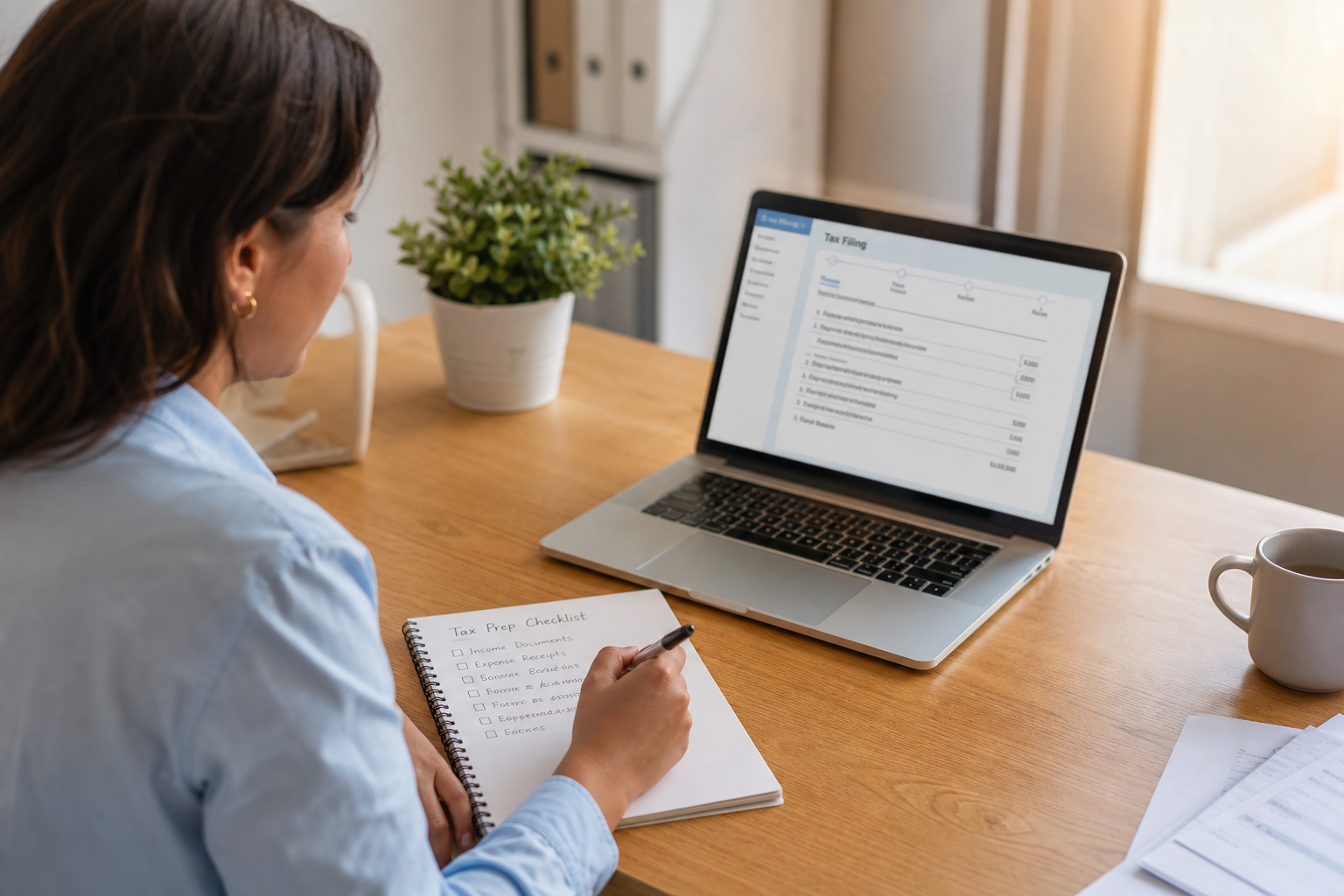 Small business owner reviewing year-end W-2 and 1099 filing checklist before January 31 deadline