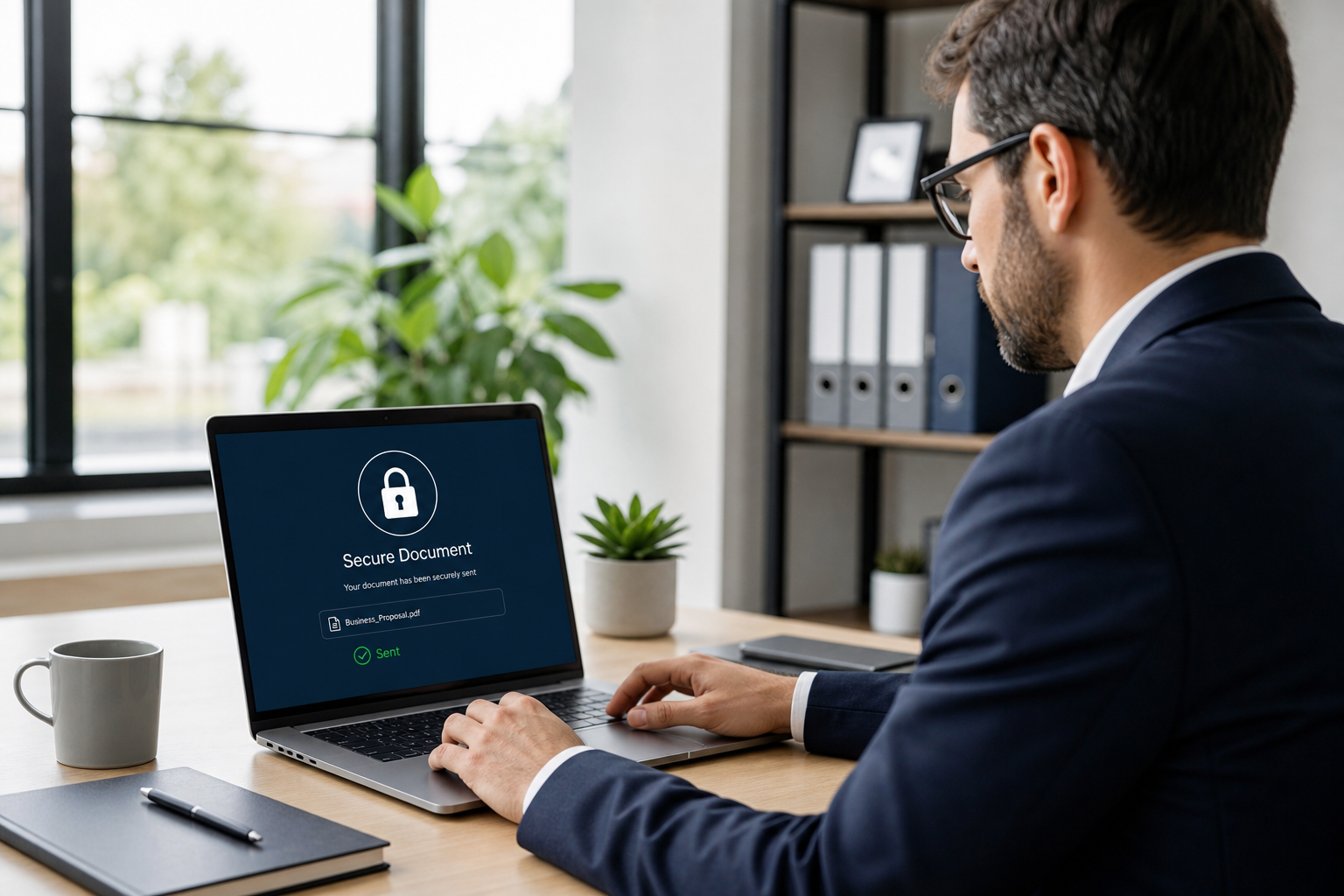Professional securely sending 1099 forms electronically from laptop
