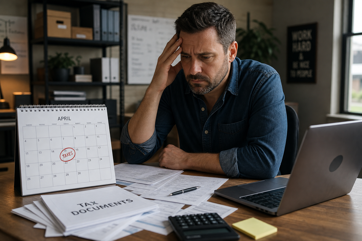 Small business owner realizing missed 1099 filing deadline