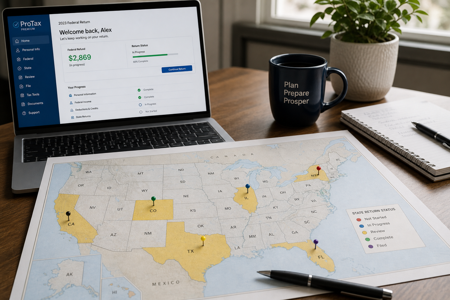 Map of United States with state 1099 filing requirements highlighted