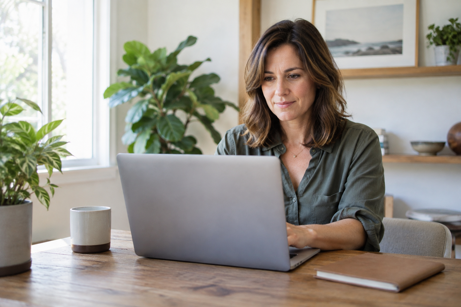 Small business owner at a laptop in a home office applying for an IRS IRIS Transmitter Control Code